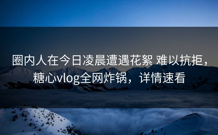 圈内人在今日凌晨遭遇花絮 难以抗拒，糖心vlog全网炸锅，详情速看