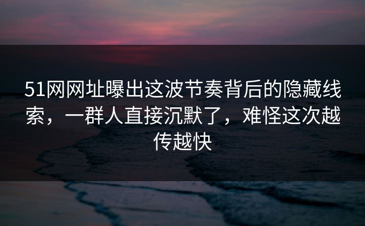 51网网址曝出这波节奏背后的隐藏线索,一群人直接沉默了,难怪这次越传越快